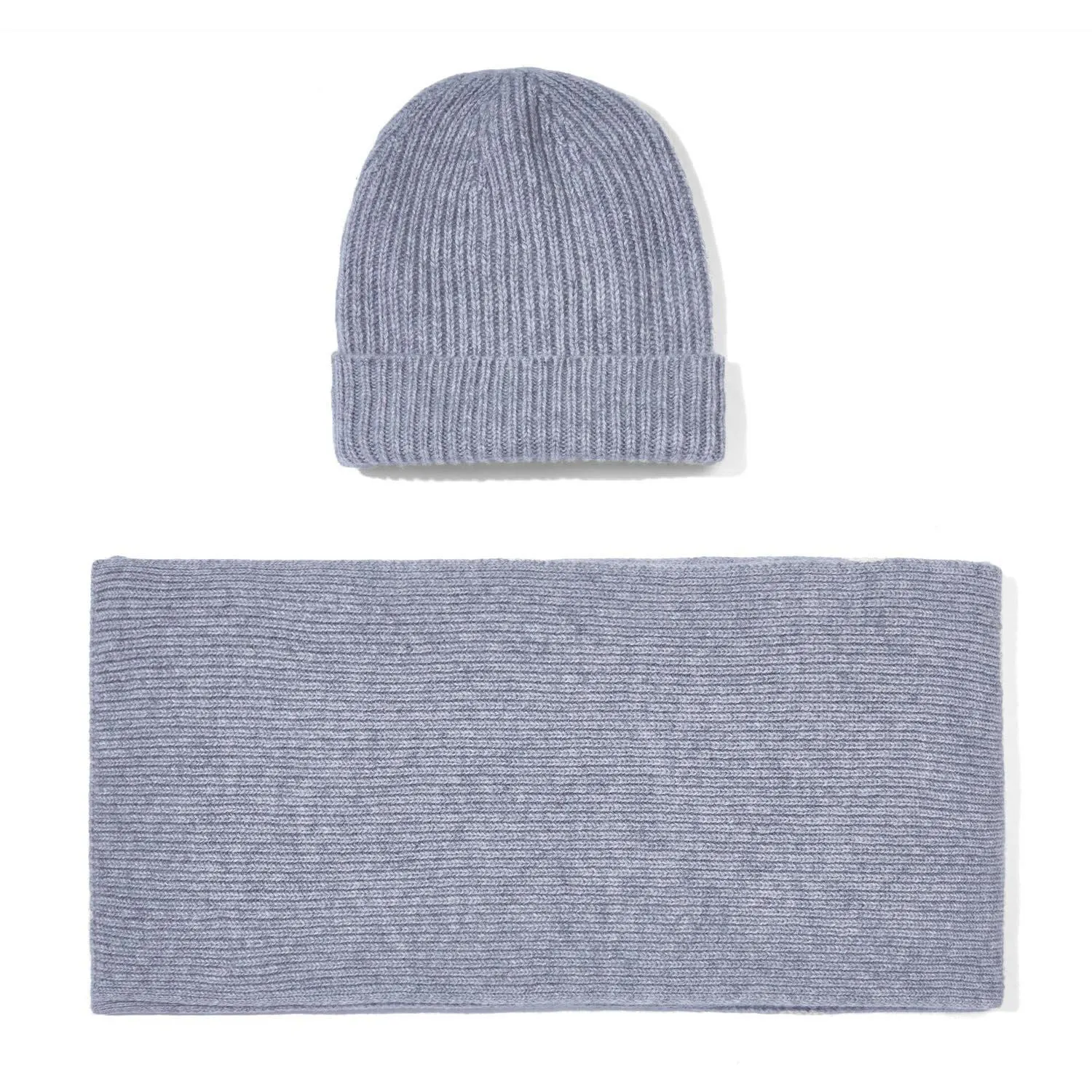 100% Cashmere Ribbed Beanie Hat & Scarf Gift Set