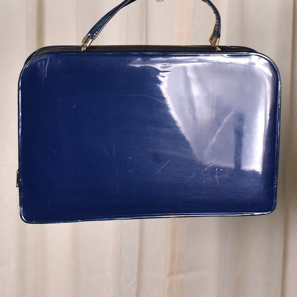 1950s Navy Patent Suitcase Bag