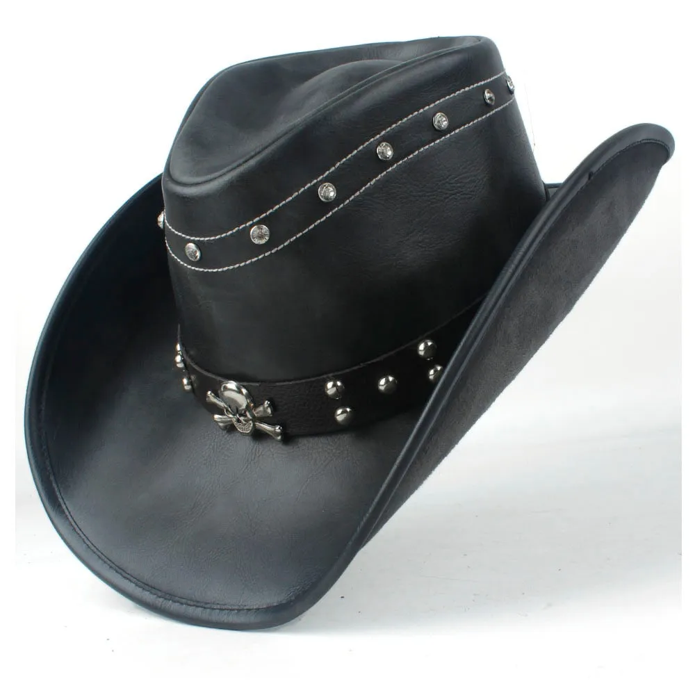 2023 100% Leather Men Women Black Western Cowboy Hat