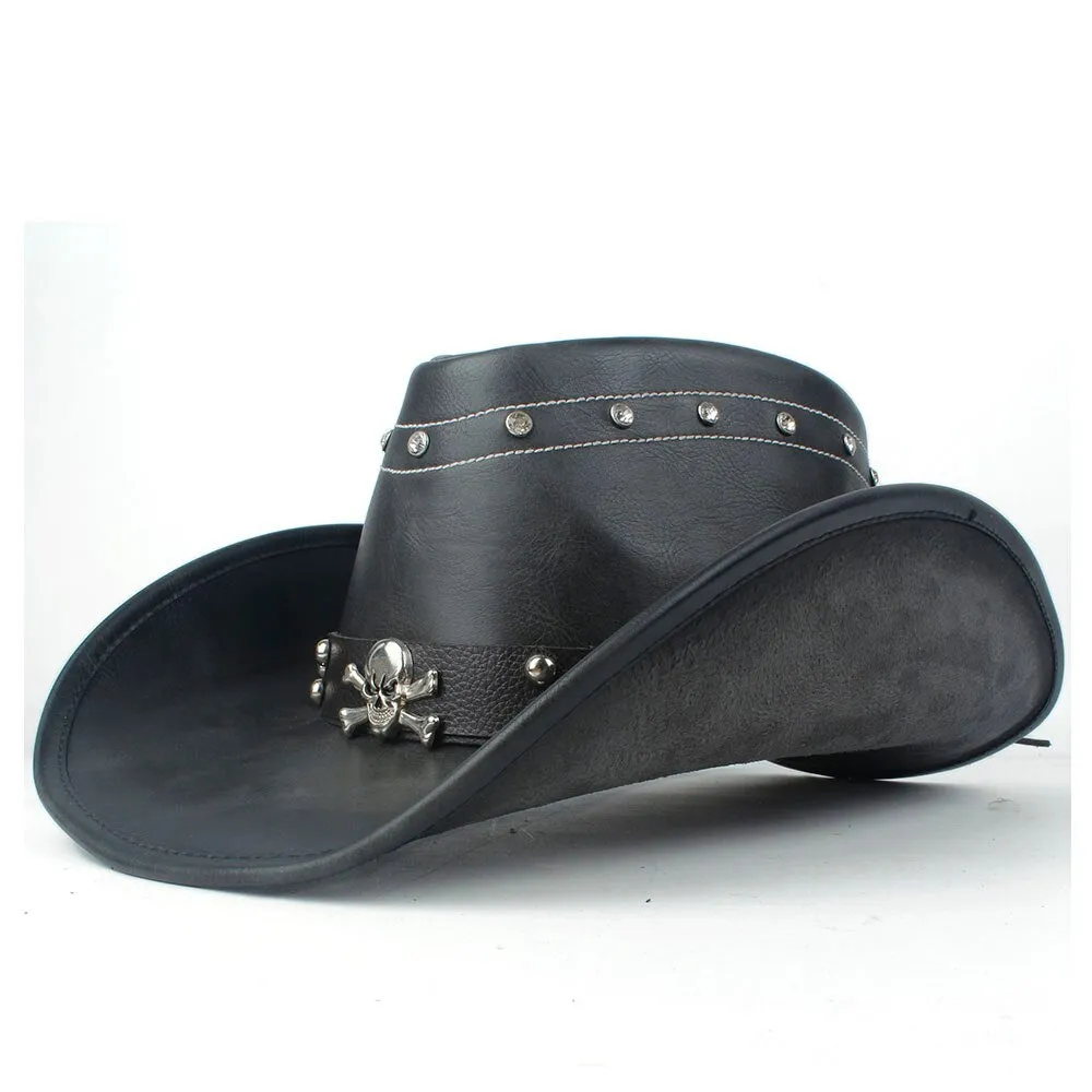 2023 100% Leather Men Women Black Western Cowboy Hat