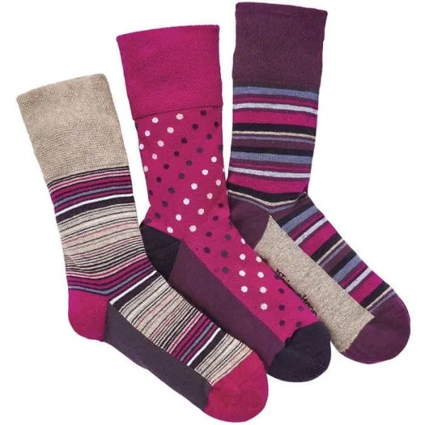 3 Pairs Non Binding Socks for Women in Amy Stripe