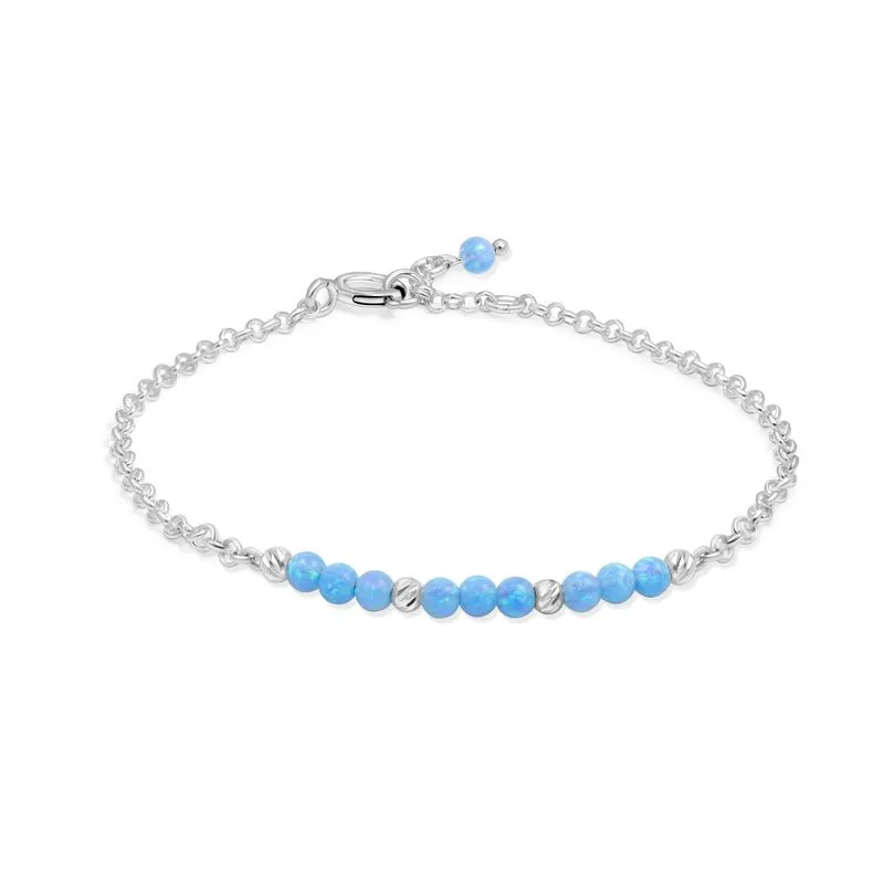 925 Silver Blue Opal Bracelet - Handmade Women's October Birthstone Gift