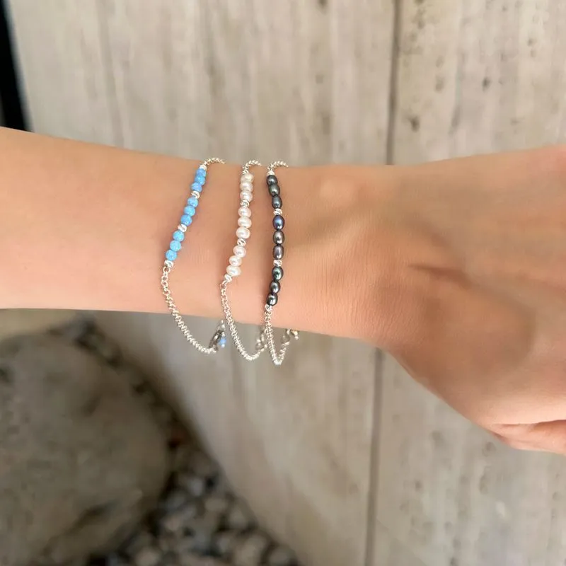 925 Silver Blue Opal Bracelet - Handmade Women's October Birthstone Gift