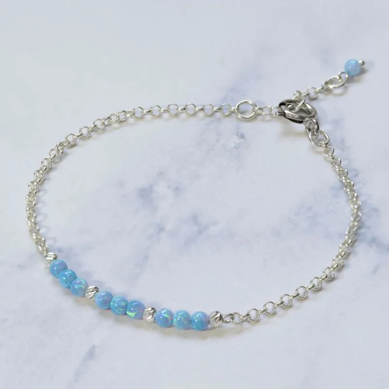 925 Silver Blue Opal Bracelet - Handmade Women's October Birthstone Gift