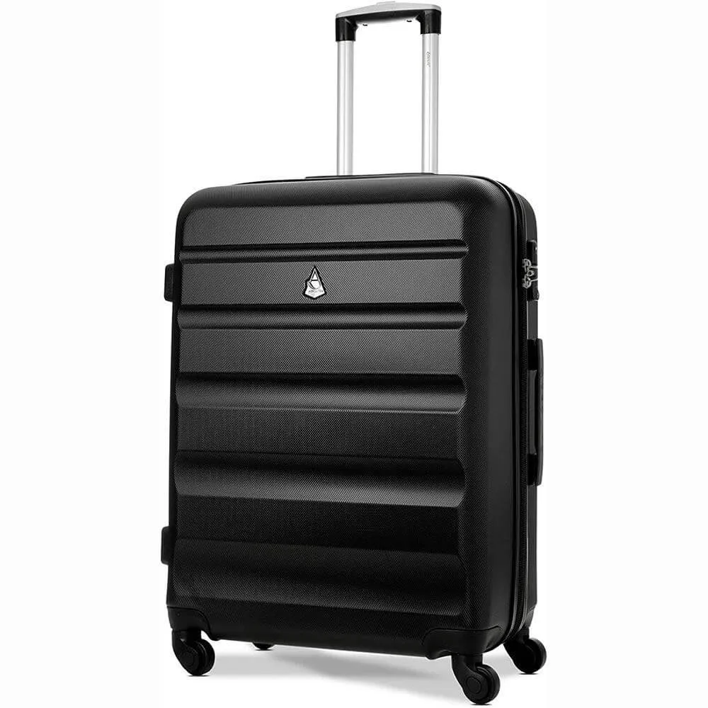 Aerolite Lightweight ABS Hard Shell Travel Hold Check in Luggage Suitcase 4 Wheels, Black