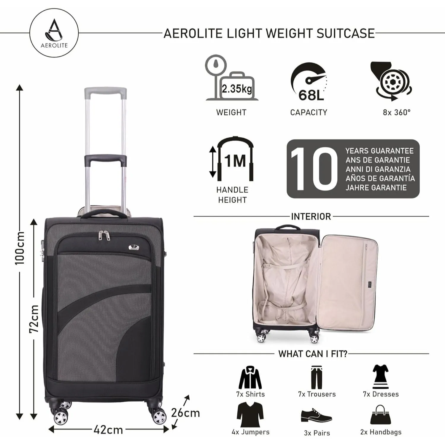 Aerolite Super Lightweight 4 Wheels Soft Shell Cabin & Hold Luggage Set of 3, Cabin Size Approved for Ryanair (Priority), easyJet (Plus/Large Cabin), British Airways, Delta, Lufthansa, (Cabin 21", Medium 26", Large 30")