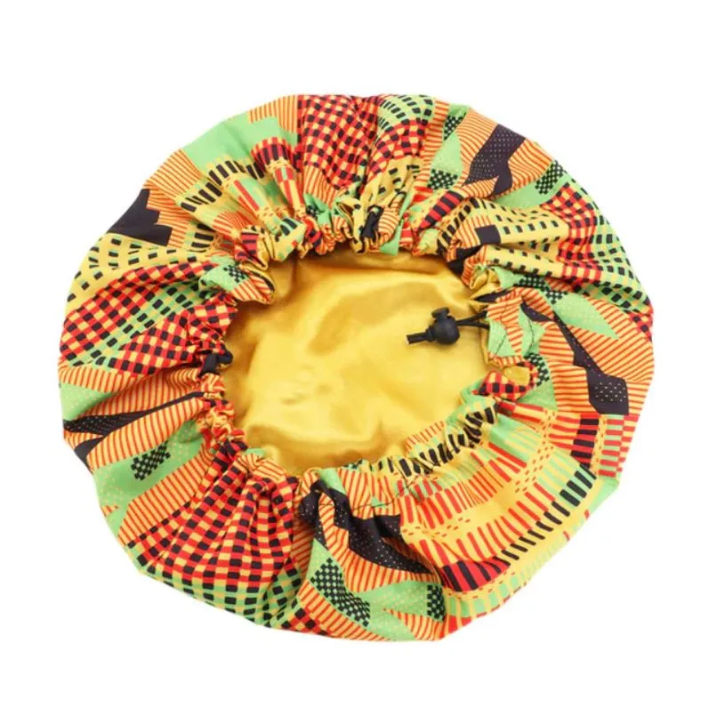 African Kente Print Hair Bonnet (Kids / Children's size 3-7 years) ( Satin lined Night sleep cap )