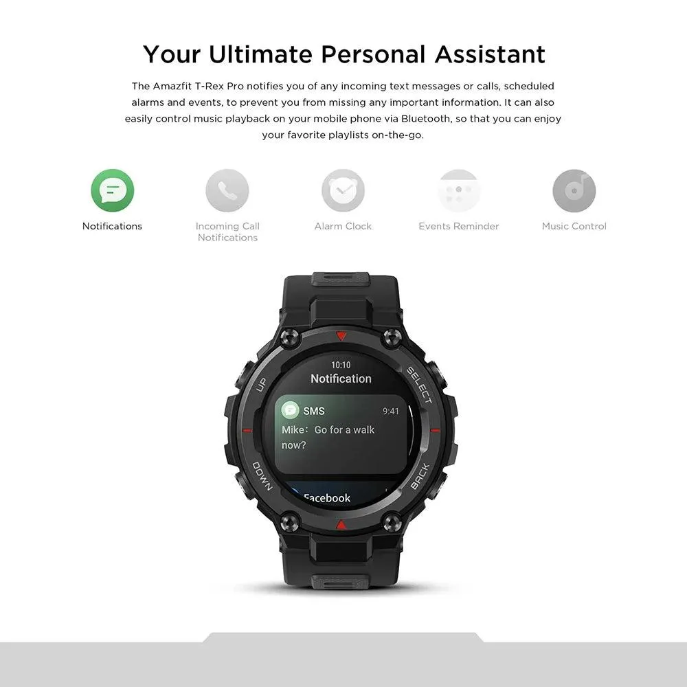 Amazfit T-Rex Pro Smart Watch (48mm - GPS) Polycarbonate Case With Desert Gray Silicone Rubber Strap