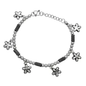 Antique Finish Puffy Flower Charm Bracelet (Silver)