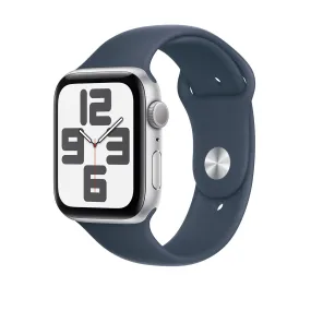 Apple Watch Series SE 2nd Gen GPS, 44mm Silver Aluminium Case with Storm Blue Sport Band – MREE3 (M/L) (New)