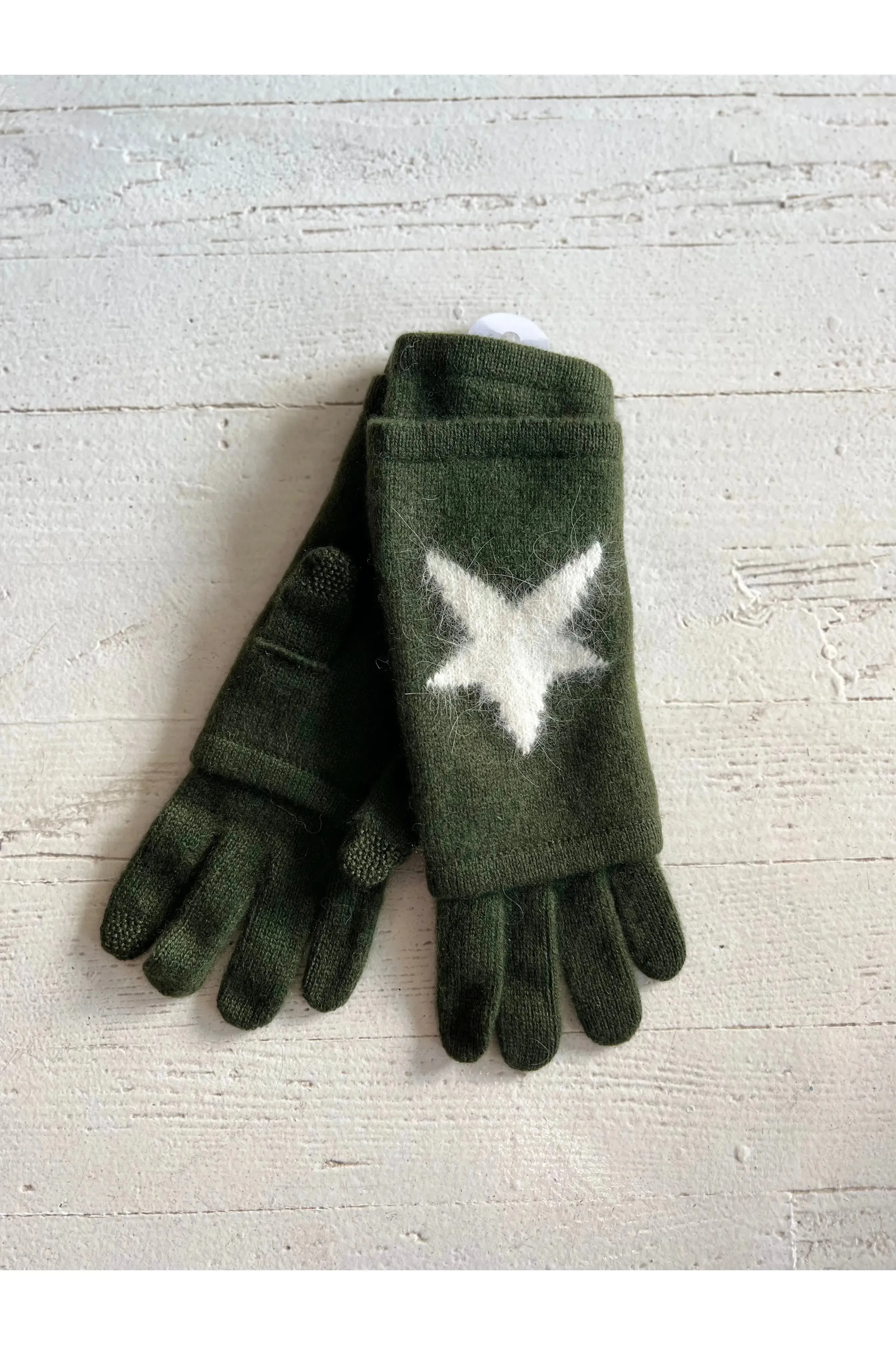 Army with White Star 3 in 1 Cashmere Gloves