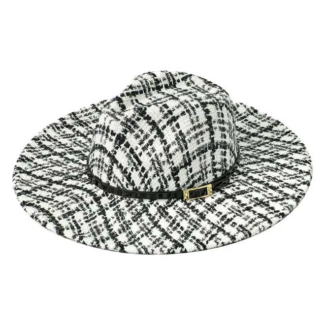 Belt Band Accented Check Patterned Panama Hat