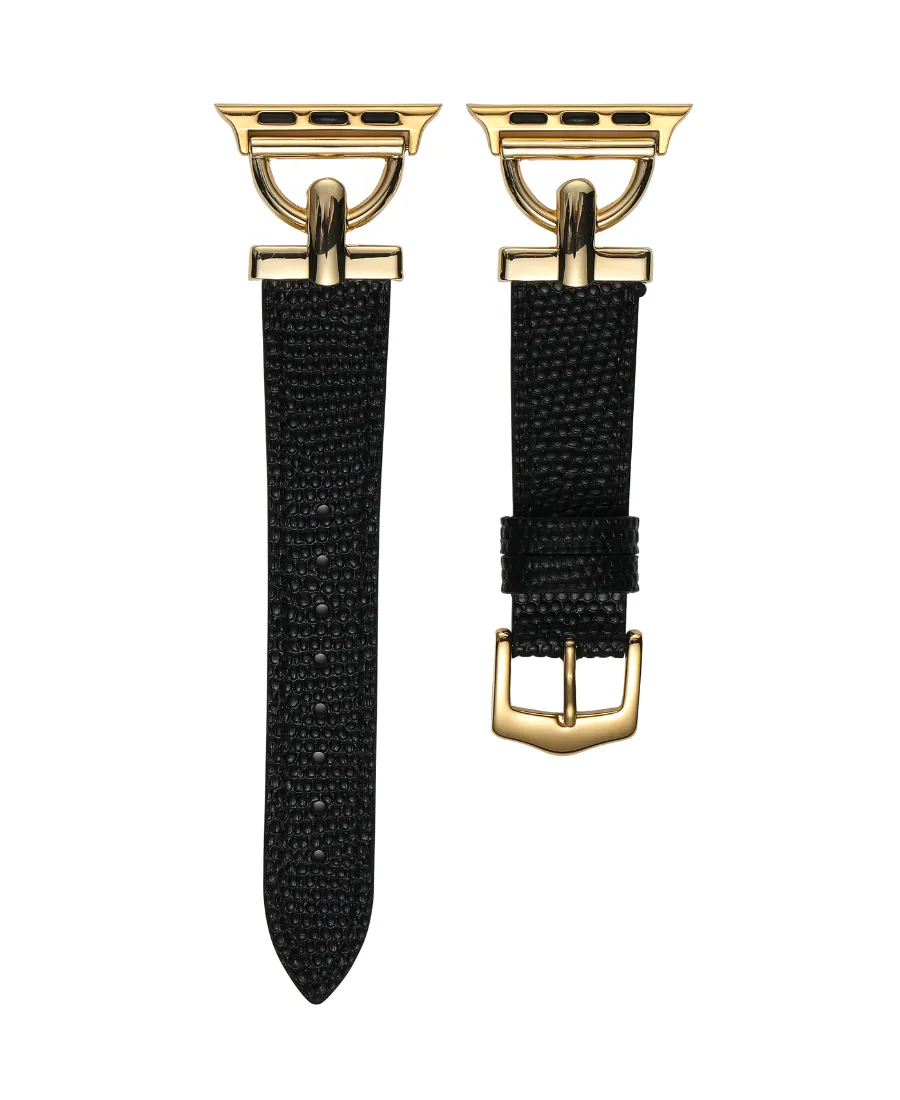 Black & Gold Pebbled Leather Watch Band