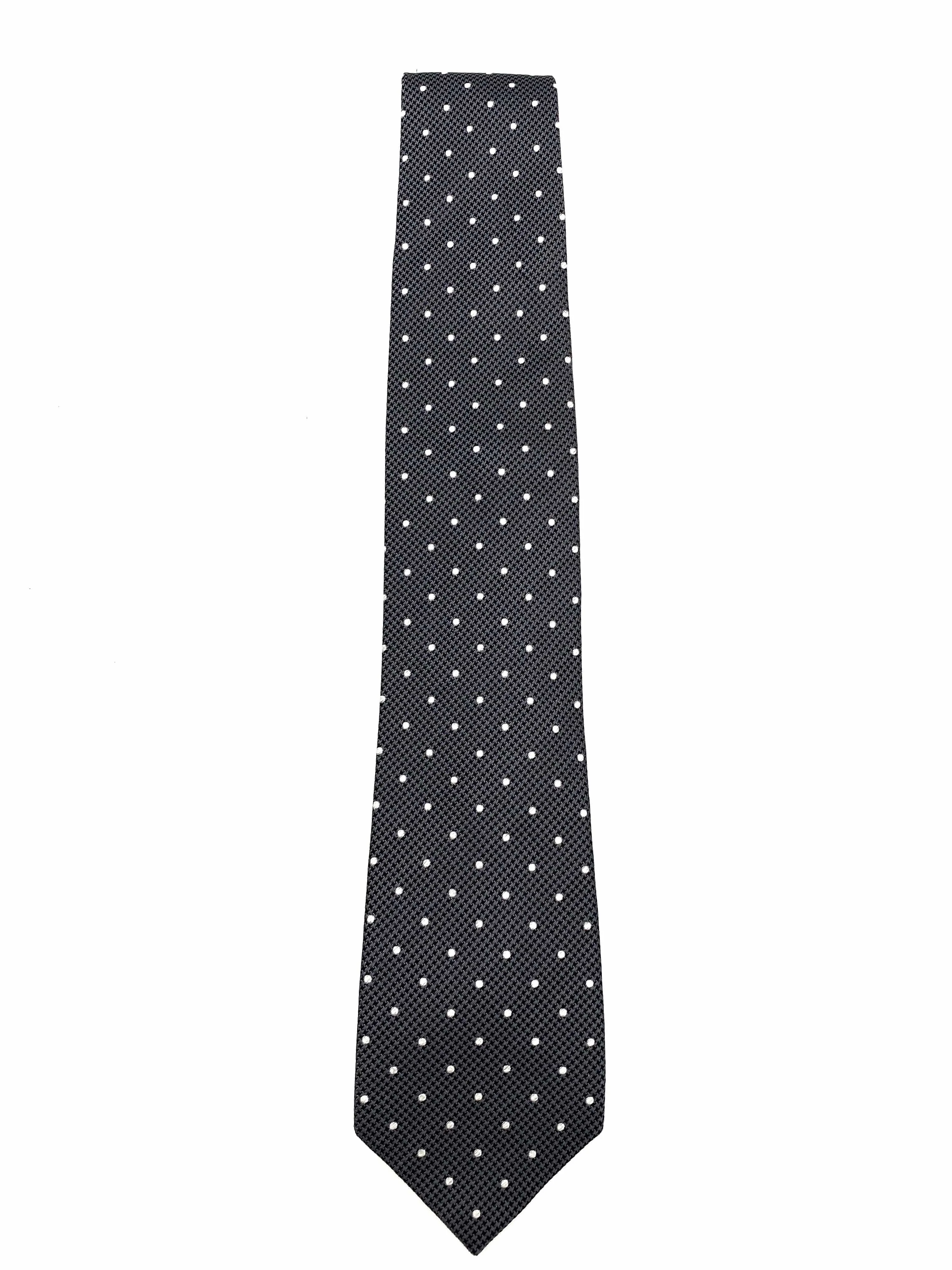 BOCARA Silk Polka Dot Tie - Grey & White