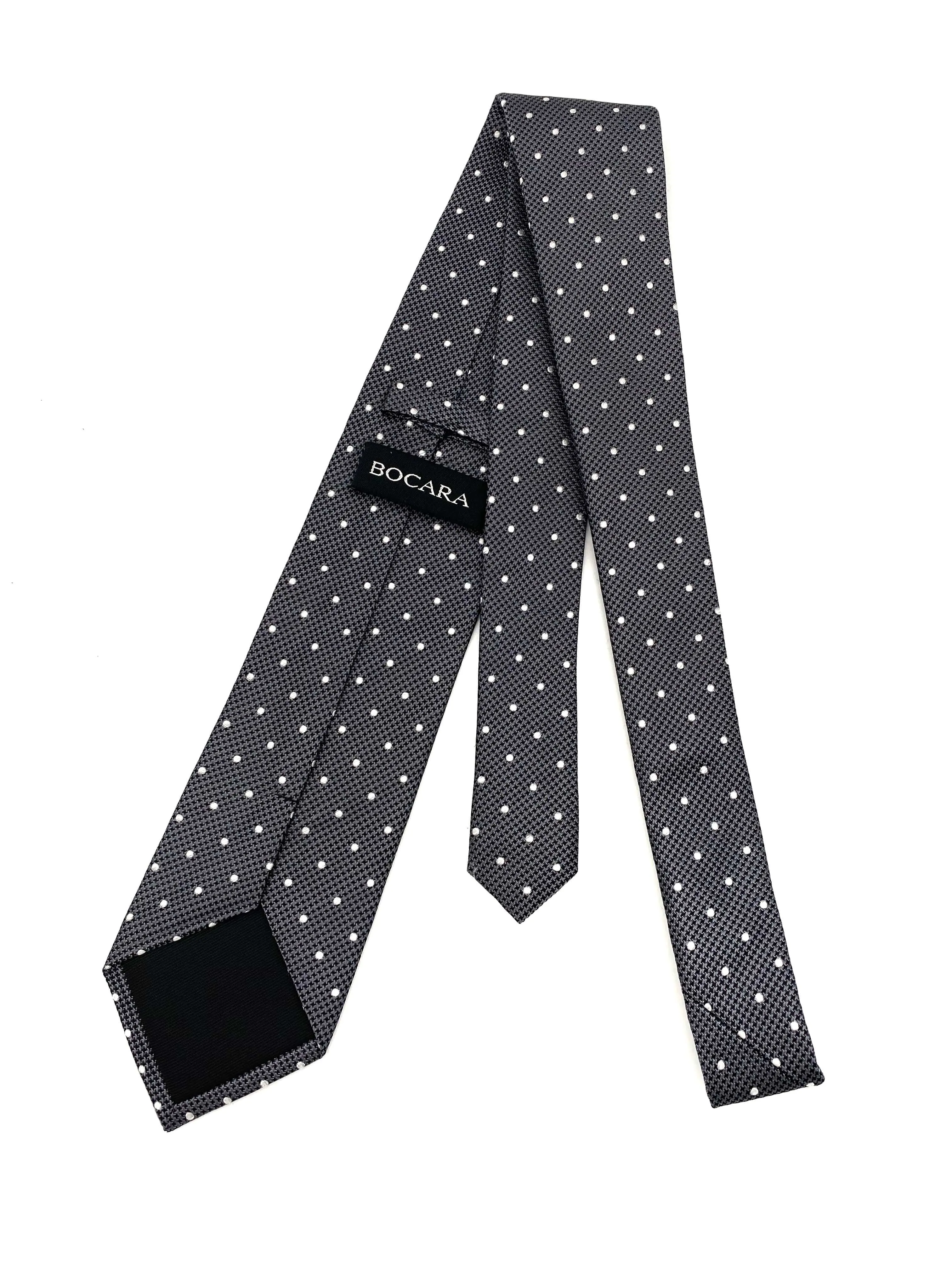 BOCARA Silk Polka Dot Tie - Grey & White