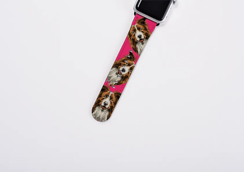 Border Collie Mell Pink Apple Watch Strap