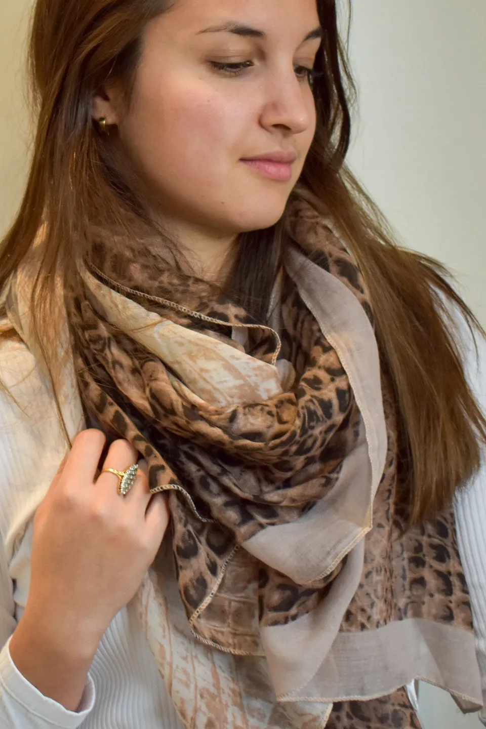 Brown Crocodile Print Scarf