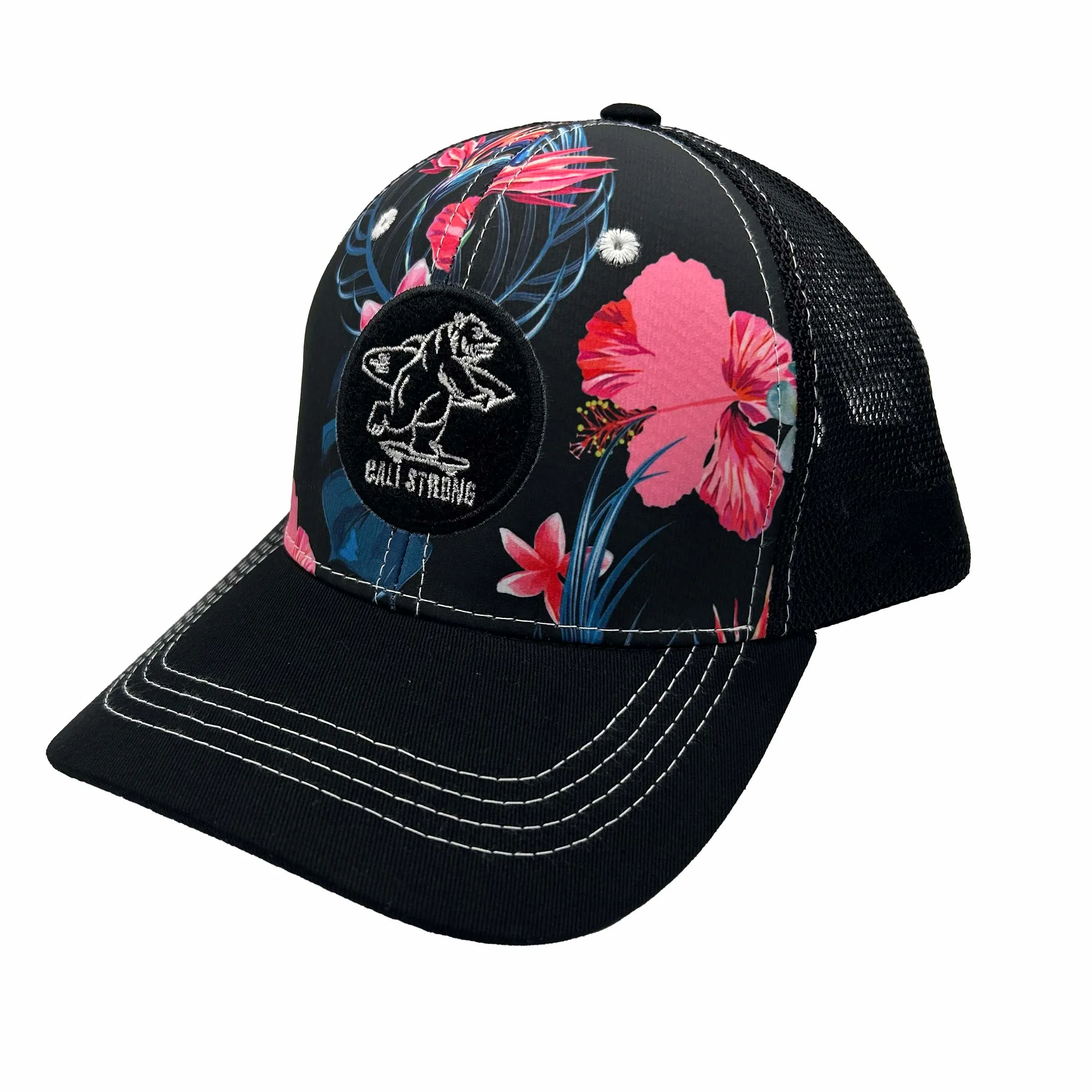 CALI Strong Floral Tactical Trucker Hat Morale Patch