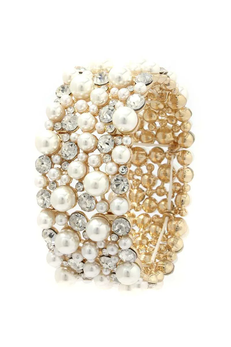 Chunky Pearl Rhinestone Stretch Bracelet