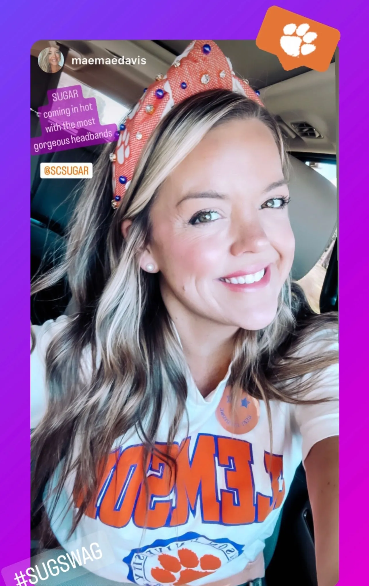 Clemson Tiger Paw Cross Stitch Headband