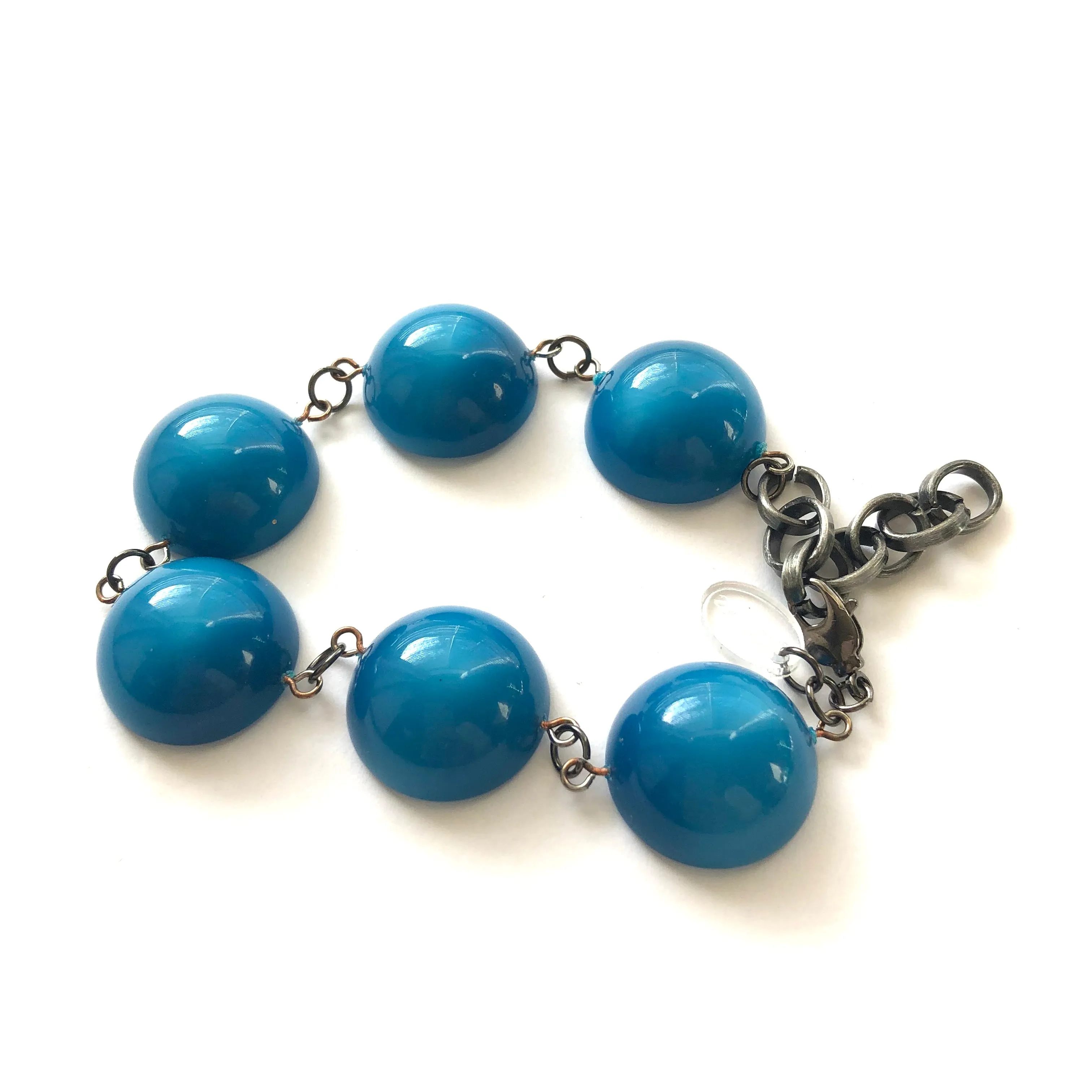 Dark Aqua Blue Moonglow Disc Stations Bracelet