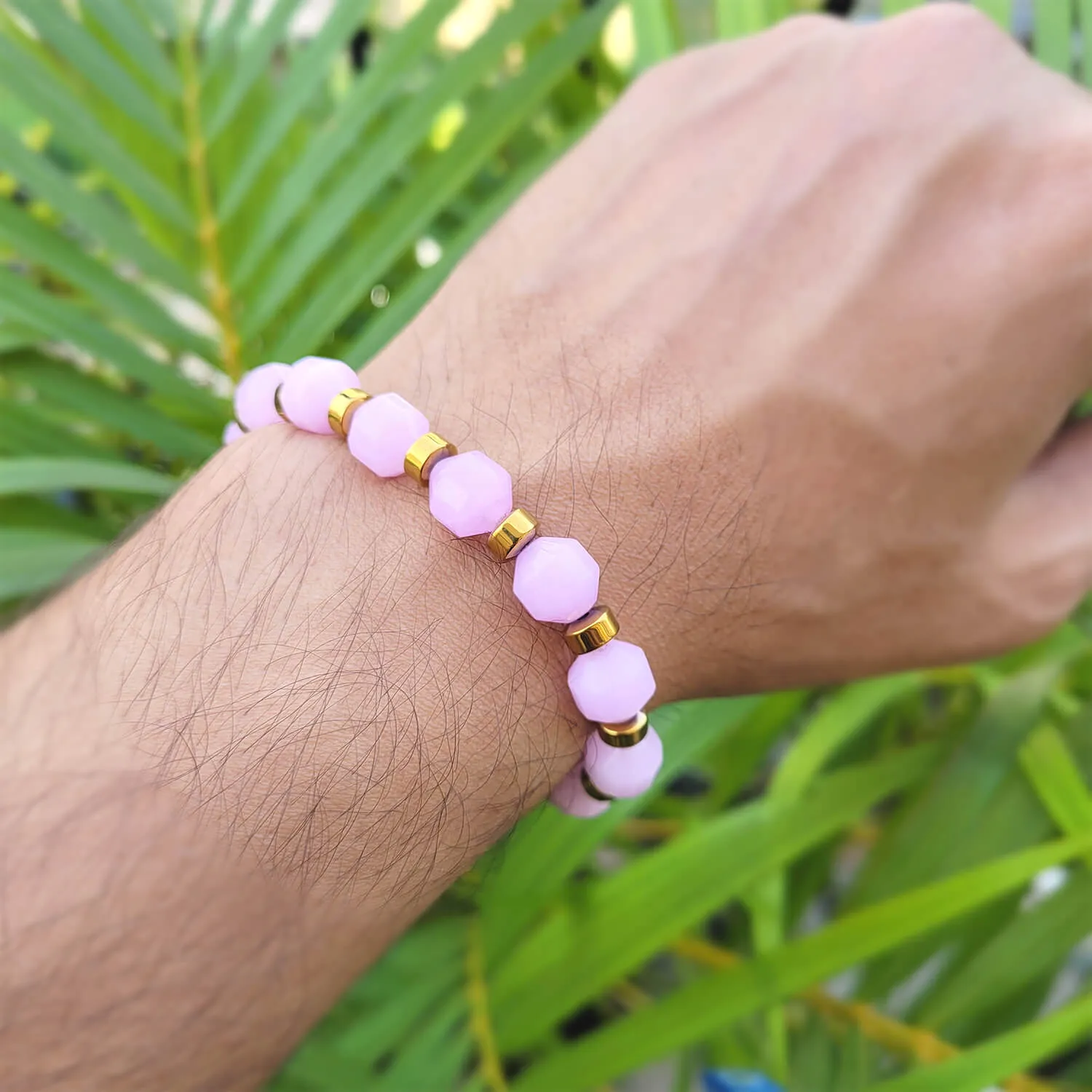 Diamond Cut Kunzite With Golden Hematite Natural Stone Bracelet