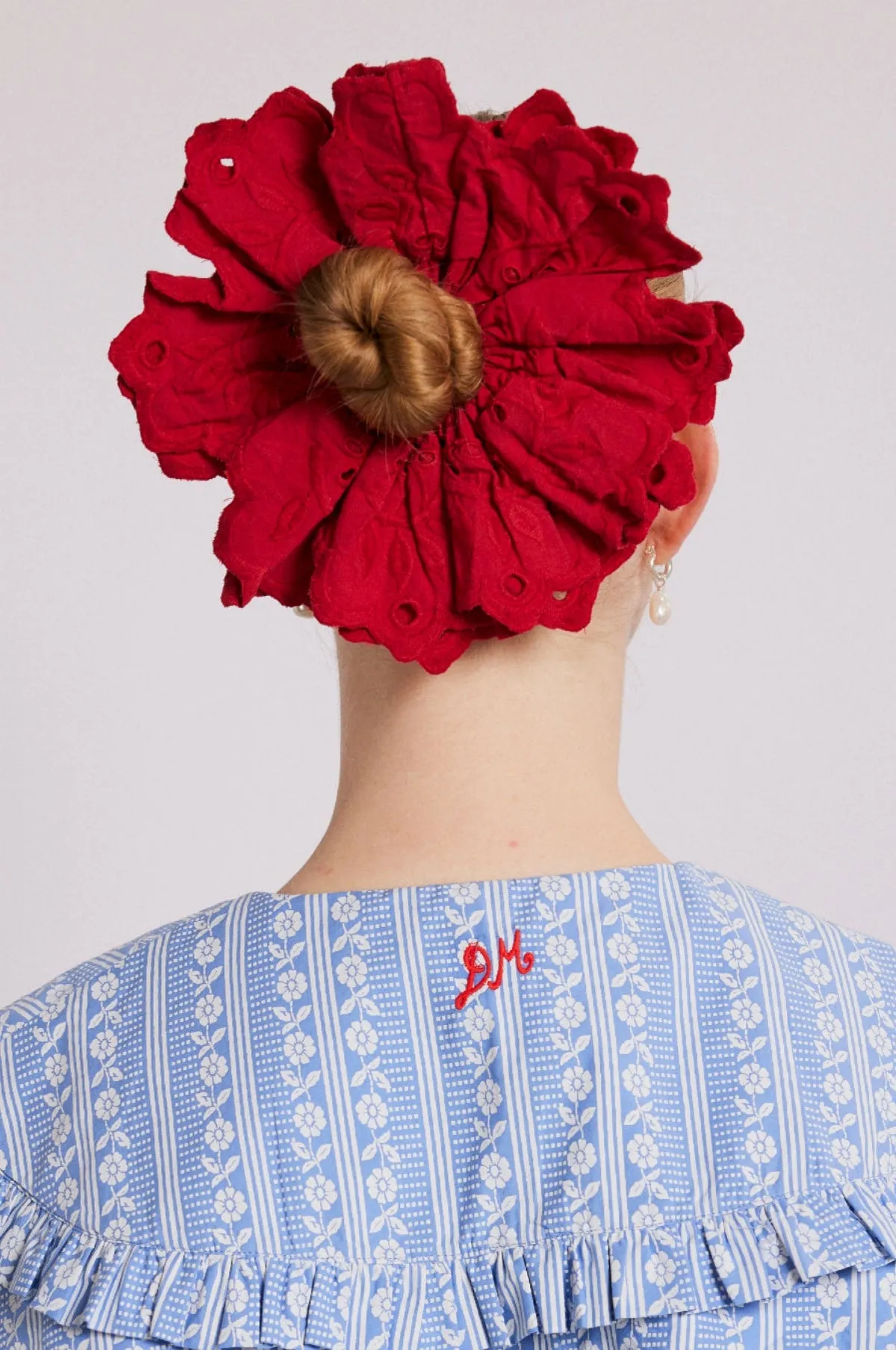 Embroidered Scrunchie Red