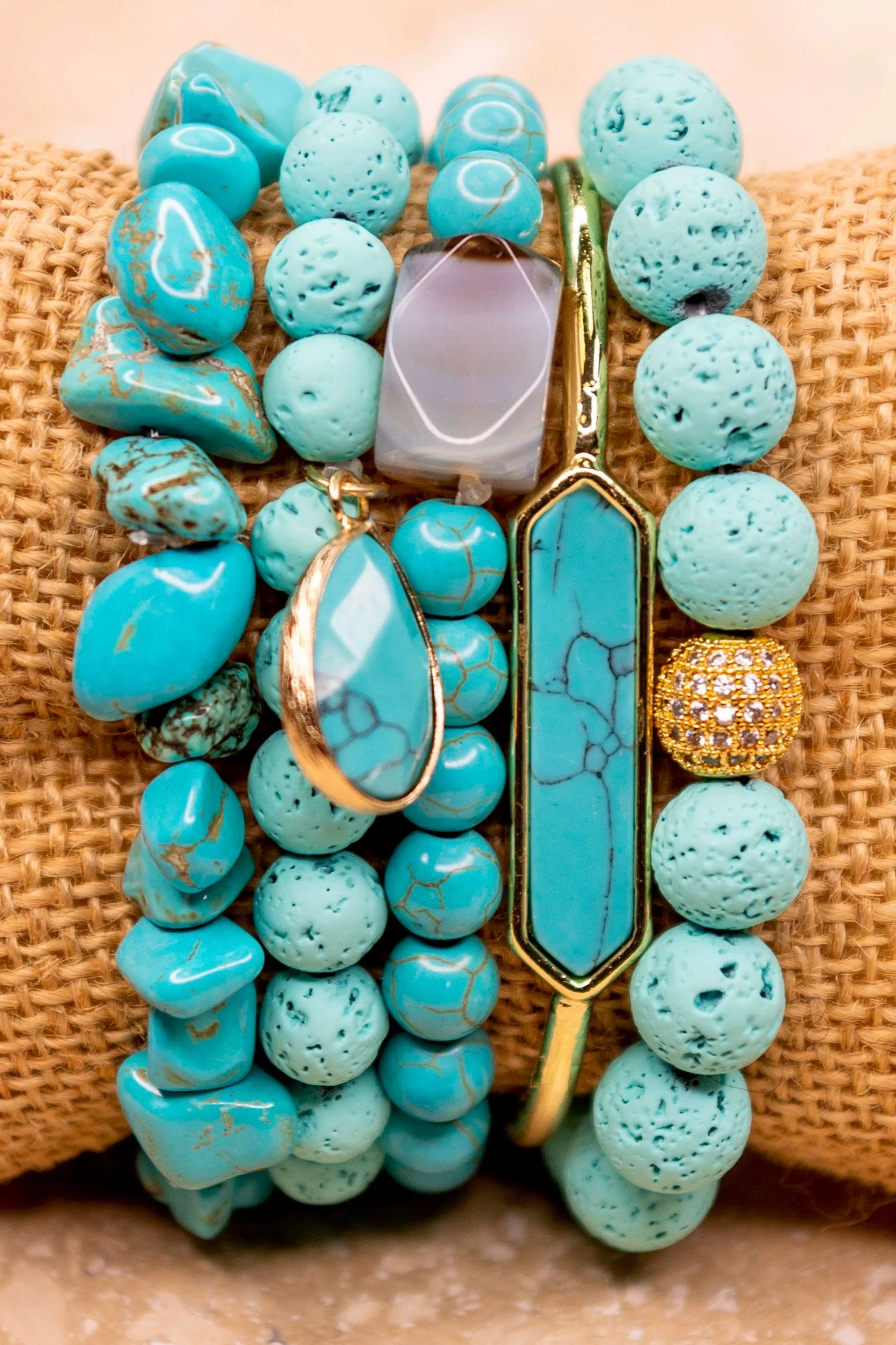 Ghana Crystal & Stone Bracelet Set- Turquoise