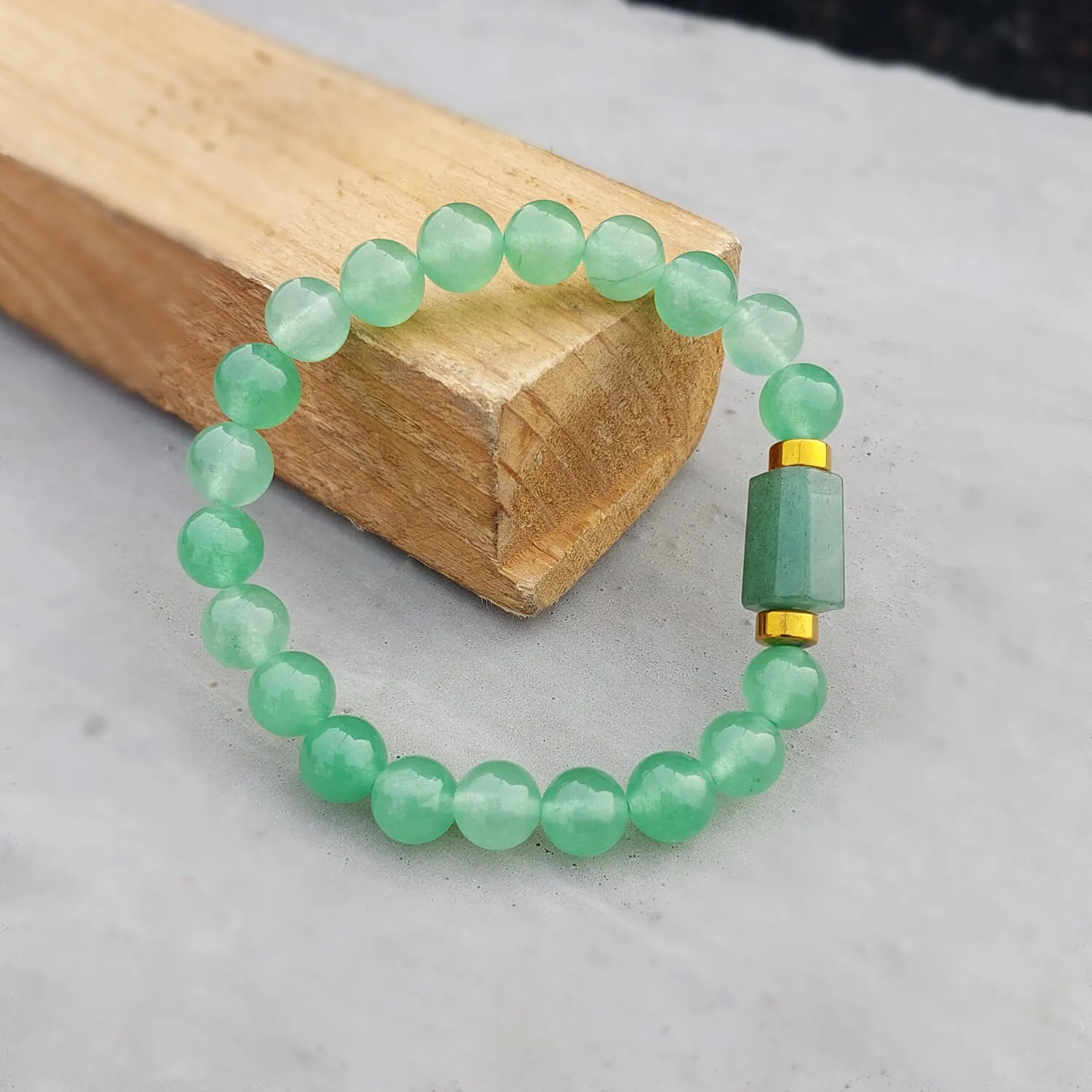 Green Aventurine Tumble Natural Stone Bracelet With Golden Hematite