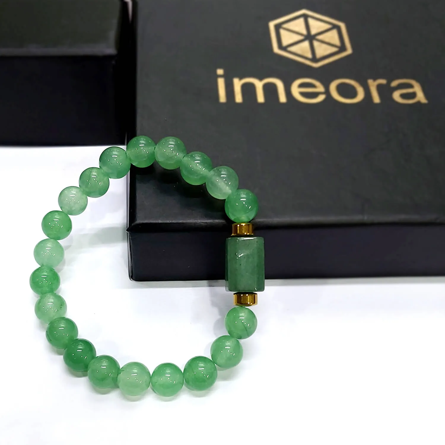 Green Aventurine Tumble Natural Stone Bracelet With Golden Hematite