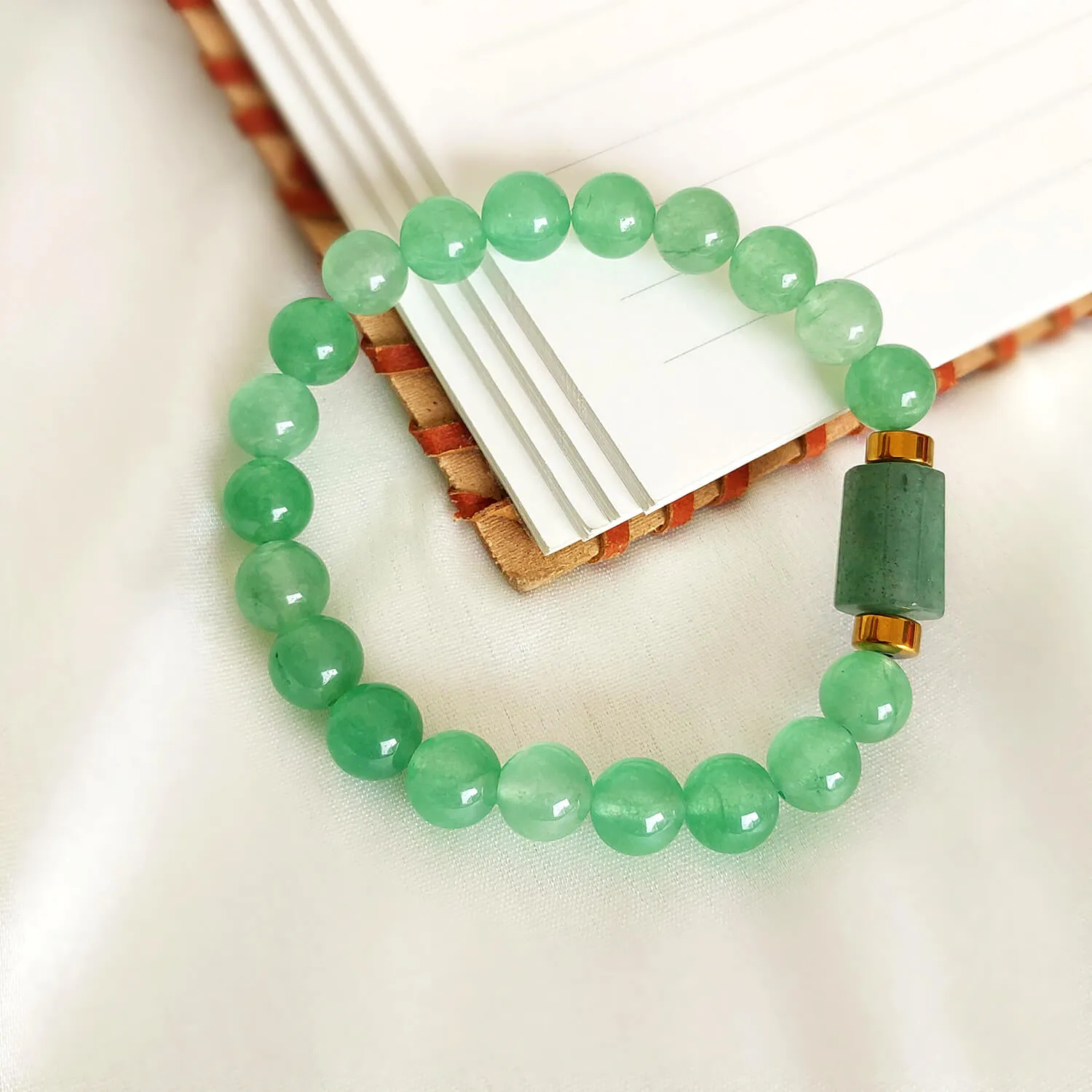 Green Aventurine Tumble Natural Stone Bracelet With Golden Hematite