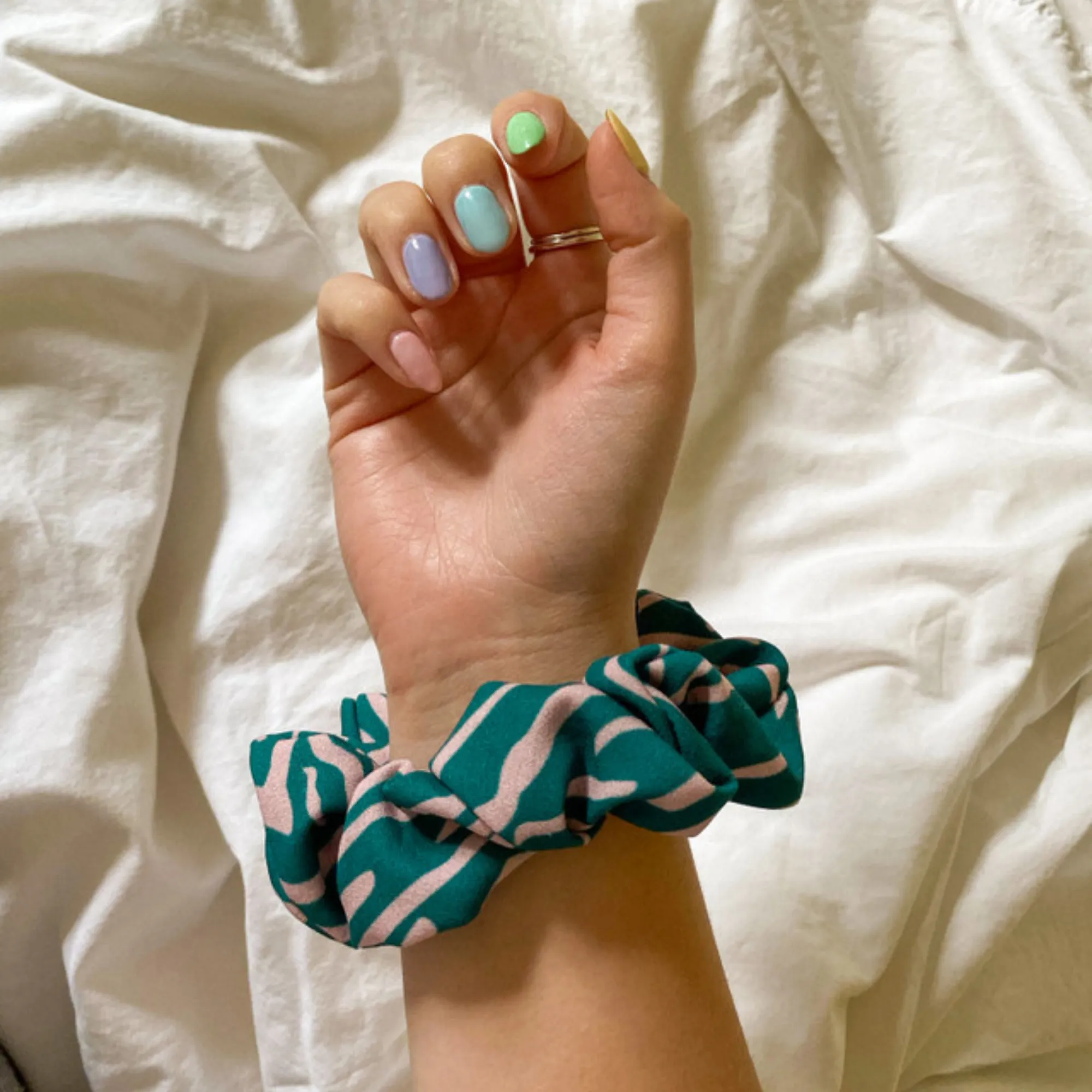 Green Shima Print Hair Scrunchie