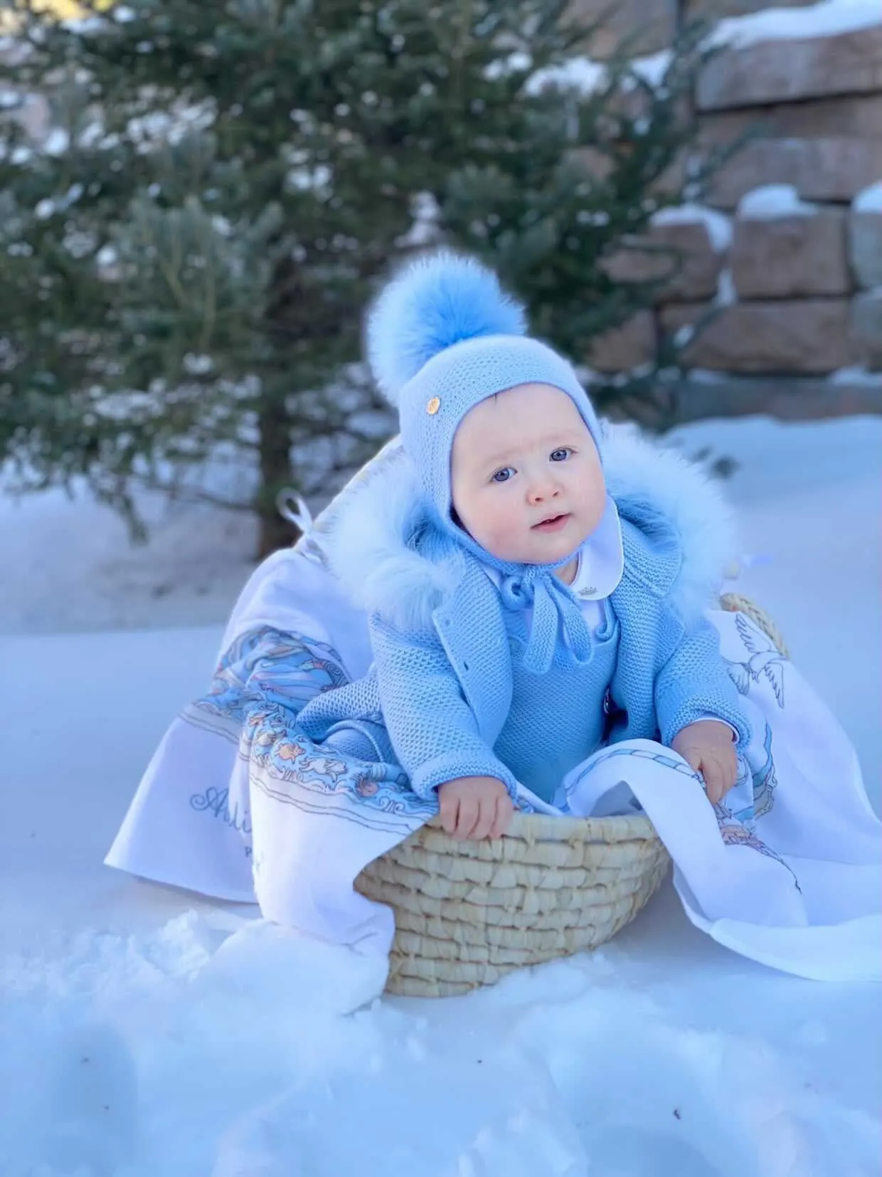 Honeycomb Blue Cashmere Bonnet