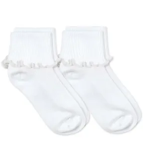 Jefferies Socks Seamless Ripple Edge Smooth Toe Turn Cuff Socks White / White 2 Pack