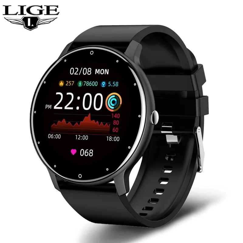 LIGE New Smart Watch Men Full Touch Screen Sport Fitness Watch IP67 Waterproof Bluetooth For Android ios smartwatch Men box