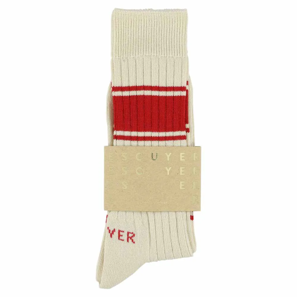 Logo Stripe Socks - Ecru / Red