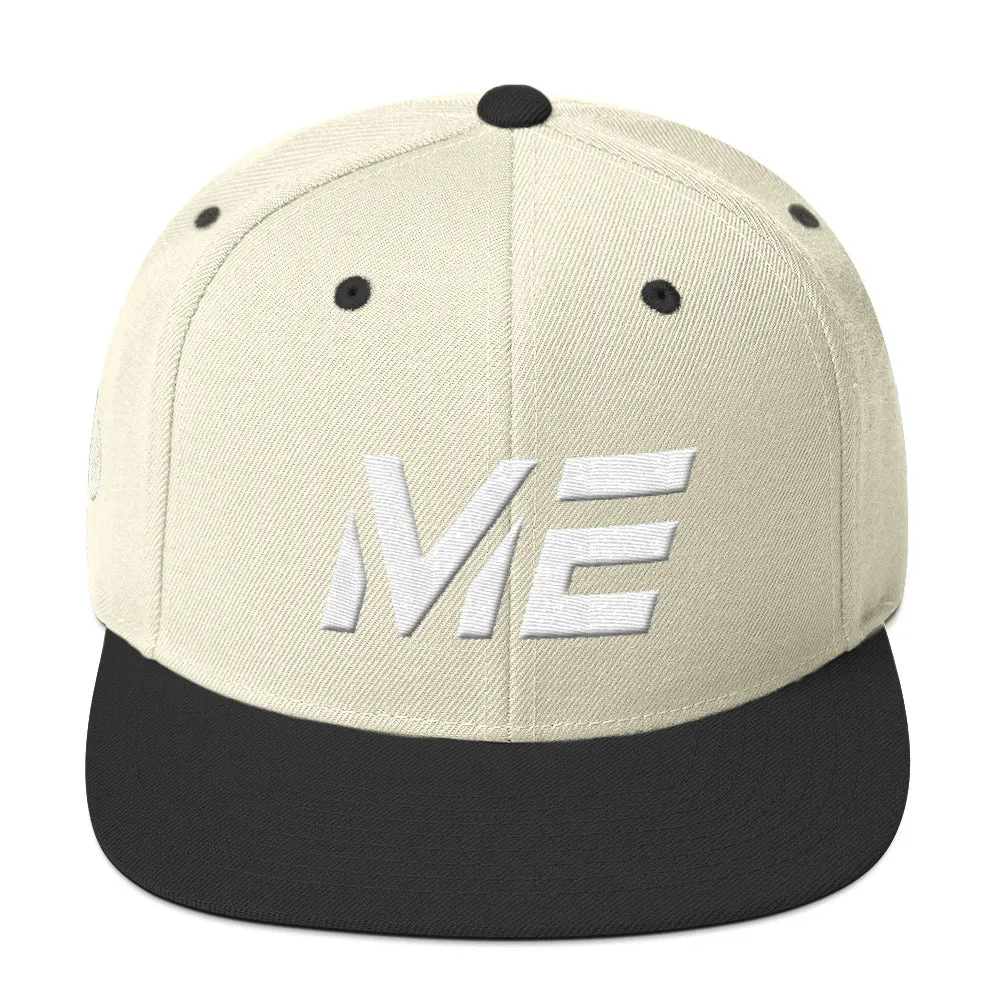 Maine - Flat Brim Hat - White Embroidery - ME - Many Hat Color Options Available