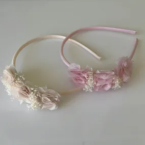 Natural fabric flowers and baby breath headband