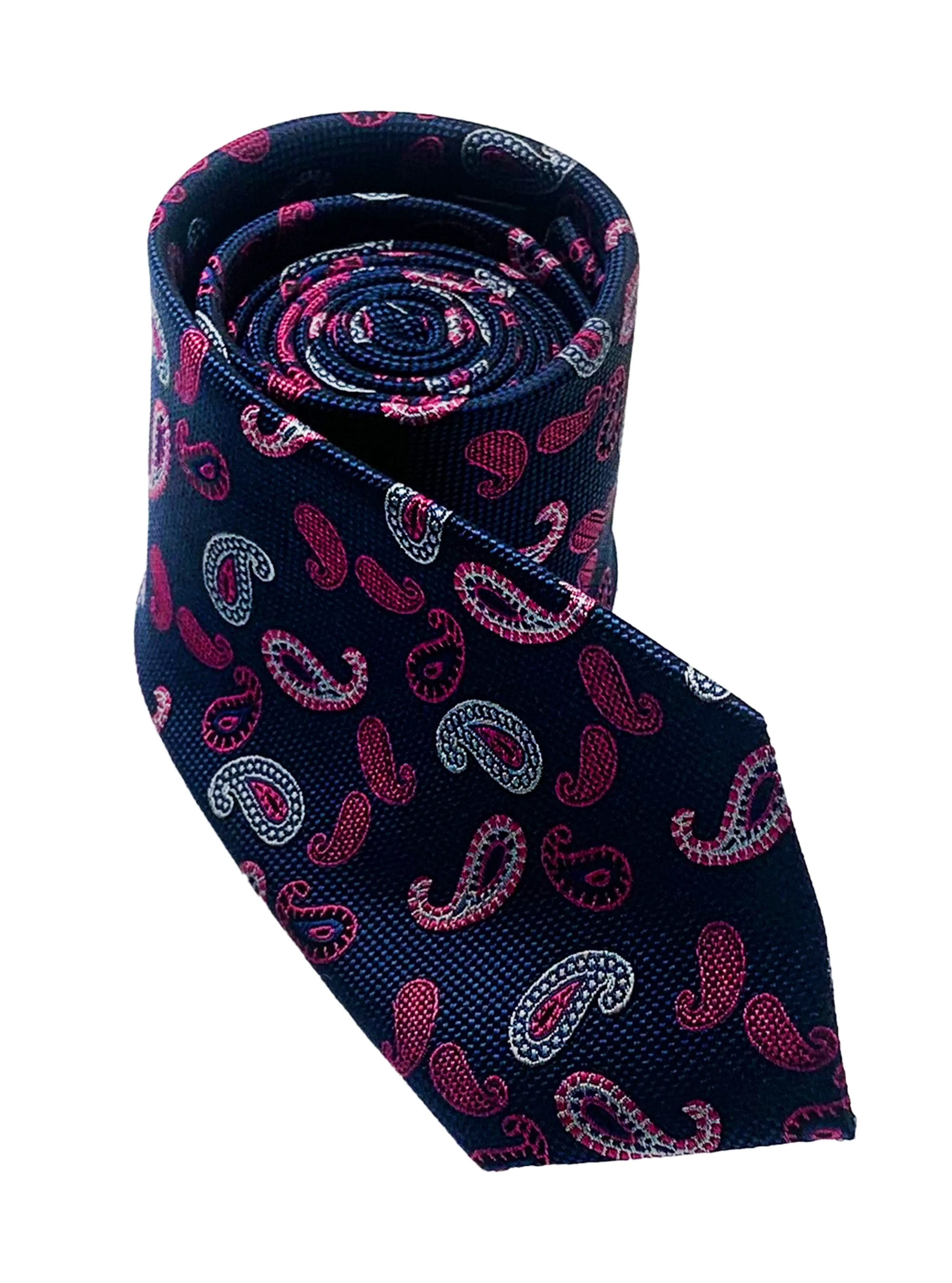 Navy Pink Paisley Print Silk Tie