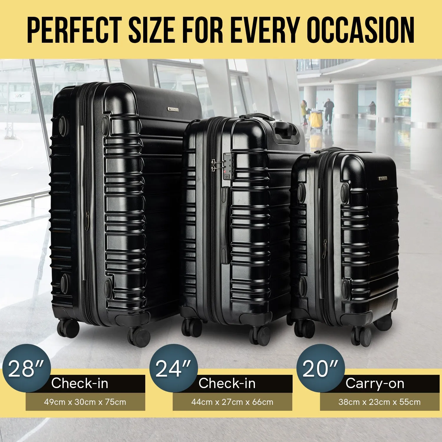 Olympus Noctis 3PC Luggage Set Hard Shell ABS PC - Stygian Black