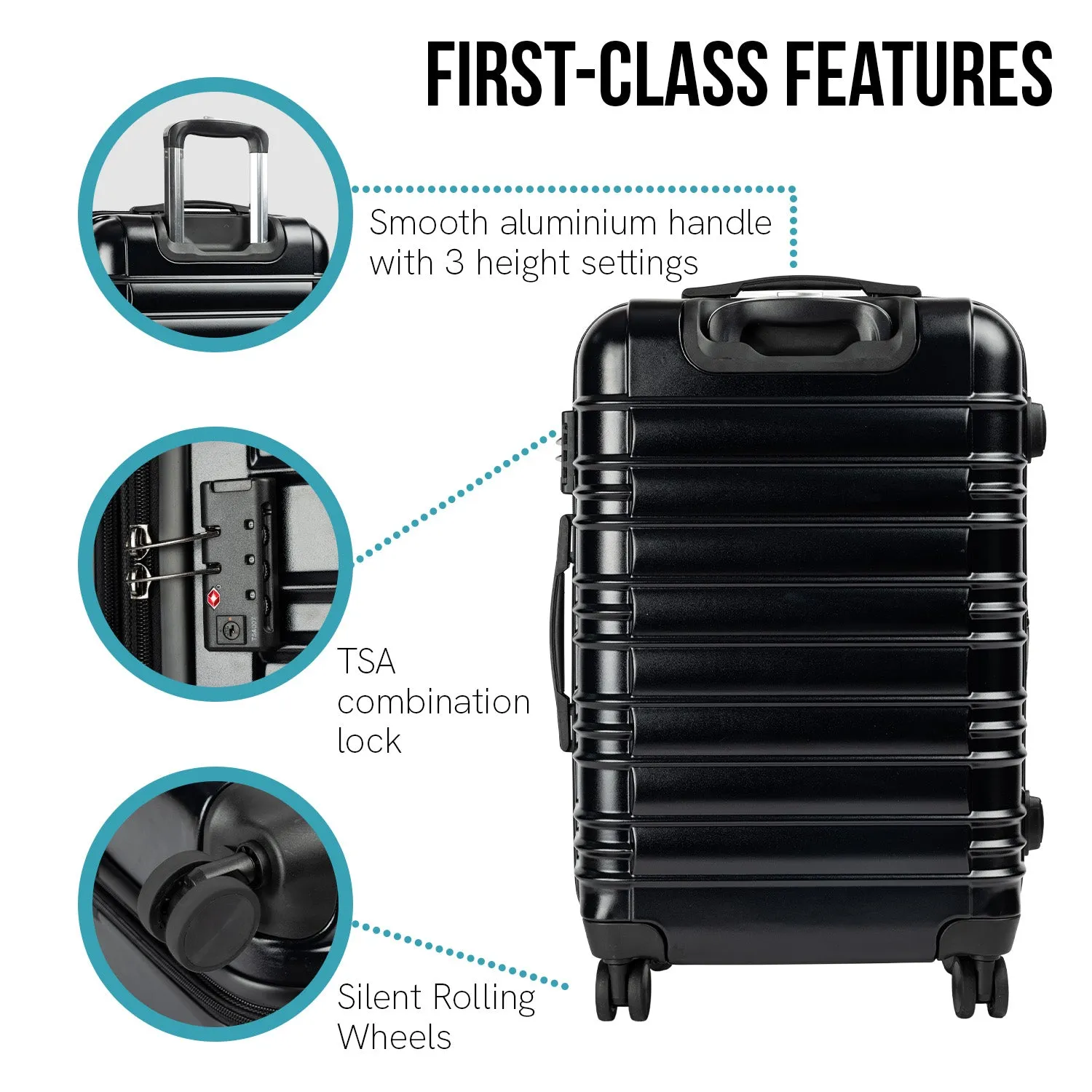 Olympus Noctis 3PC Luggage Set Hard Shell ABS PC - Stygian Black