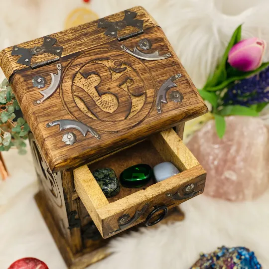 Om Carved  Wooden Box