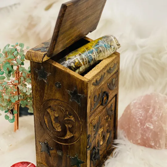 Om Carved  Wooden Box