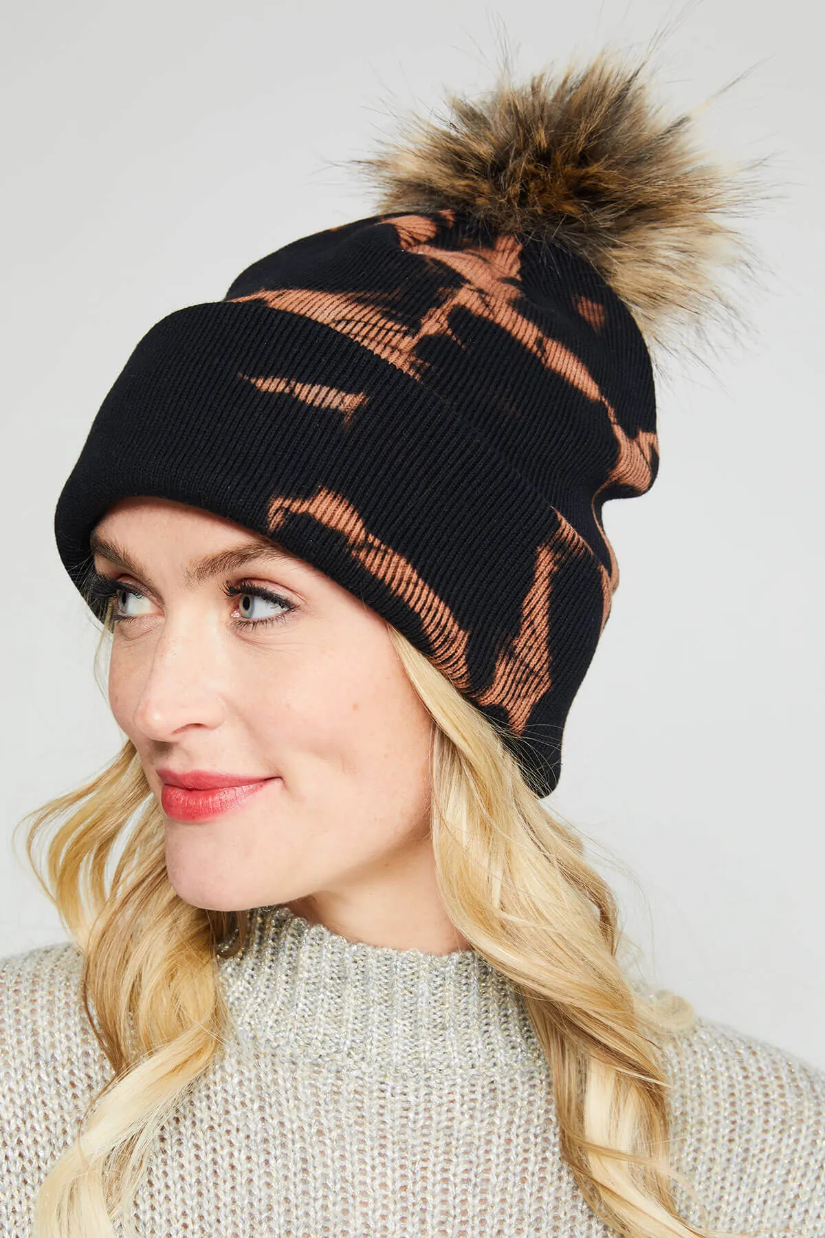 Panache Black & Brown Tie Dye Pom Pom Hat