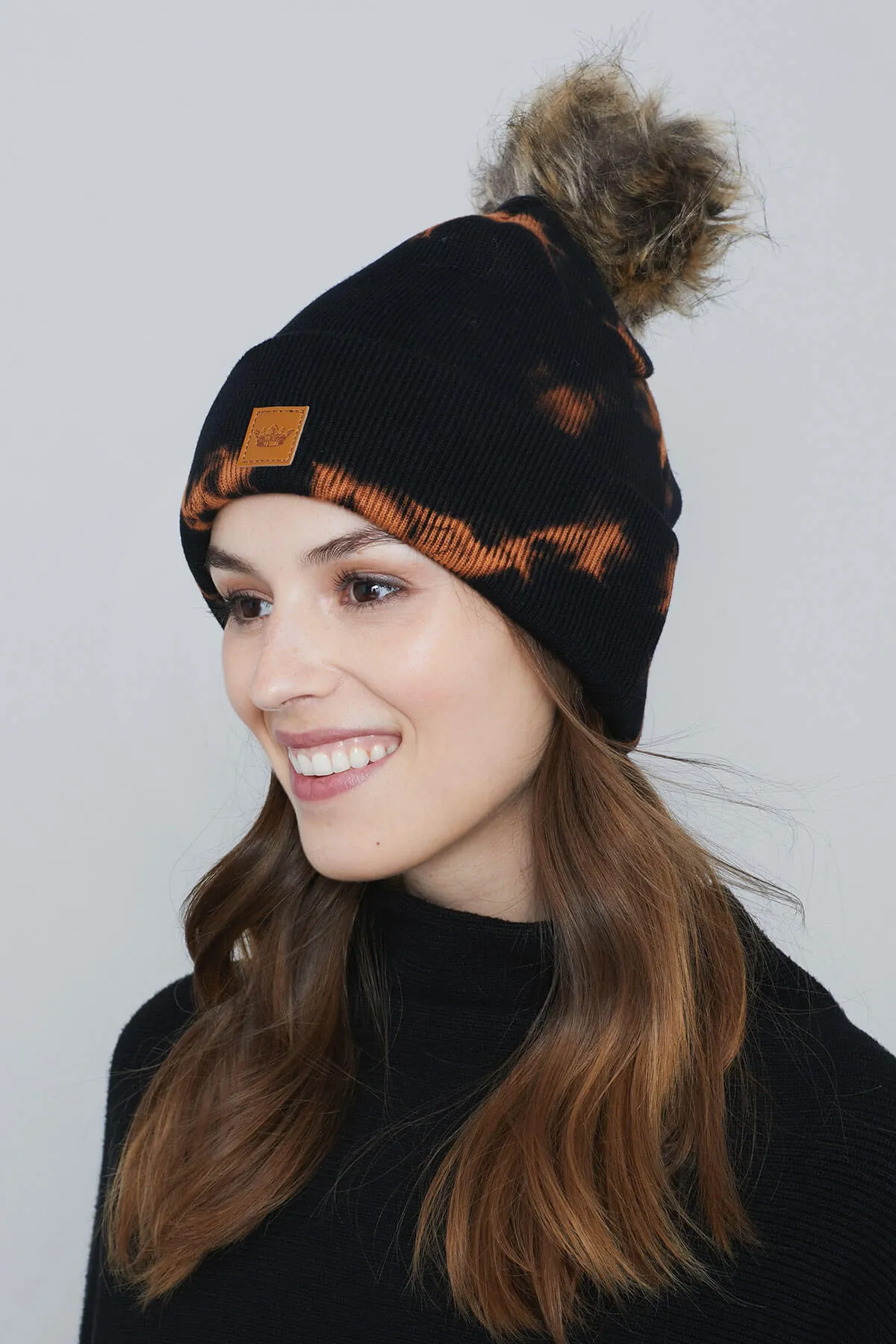 Panache Black & Brown Tie Dye Pom Pom Hat