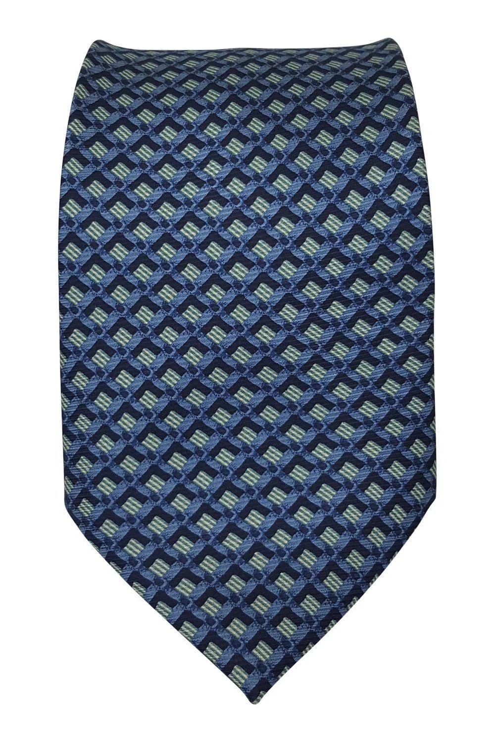 PIERRE CARDIN 100% Silk Tie Green Diamond Blue Background Stripe Repeat (59")