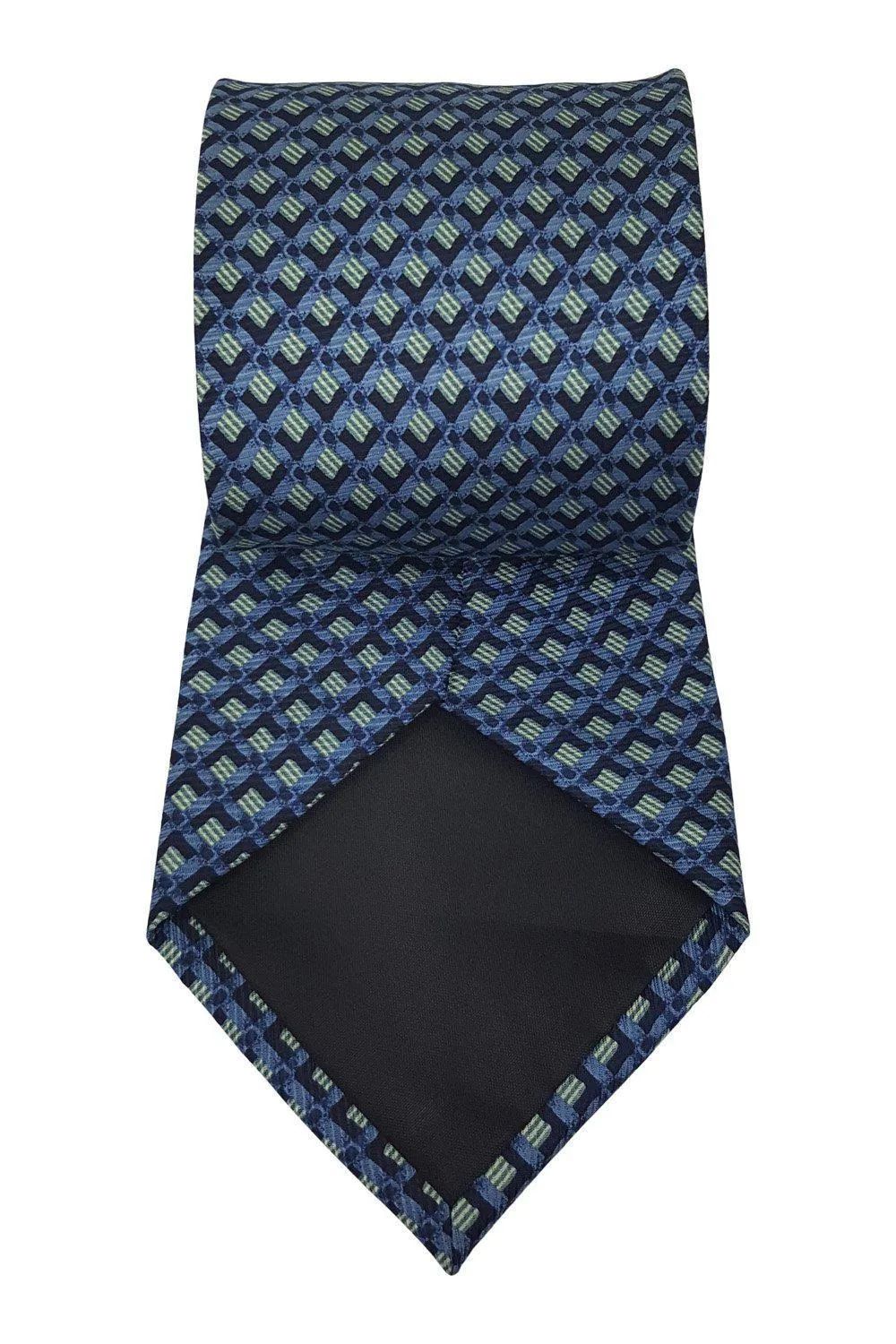 PIERRE CARDIN 100% Silk Tie Green Diamond Blue Background Stripe Repeat (59")