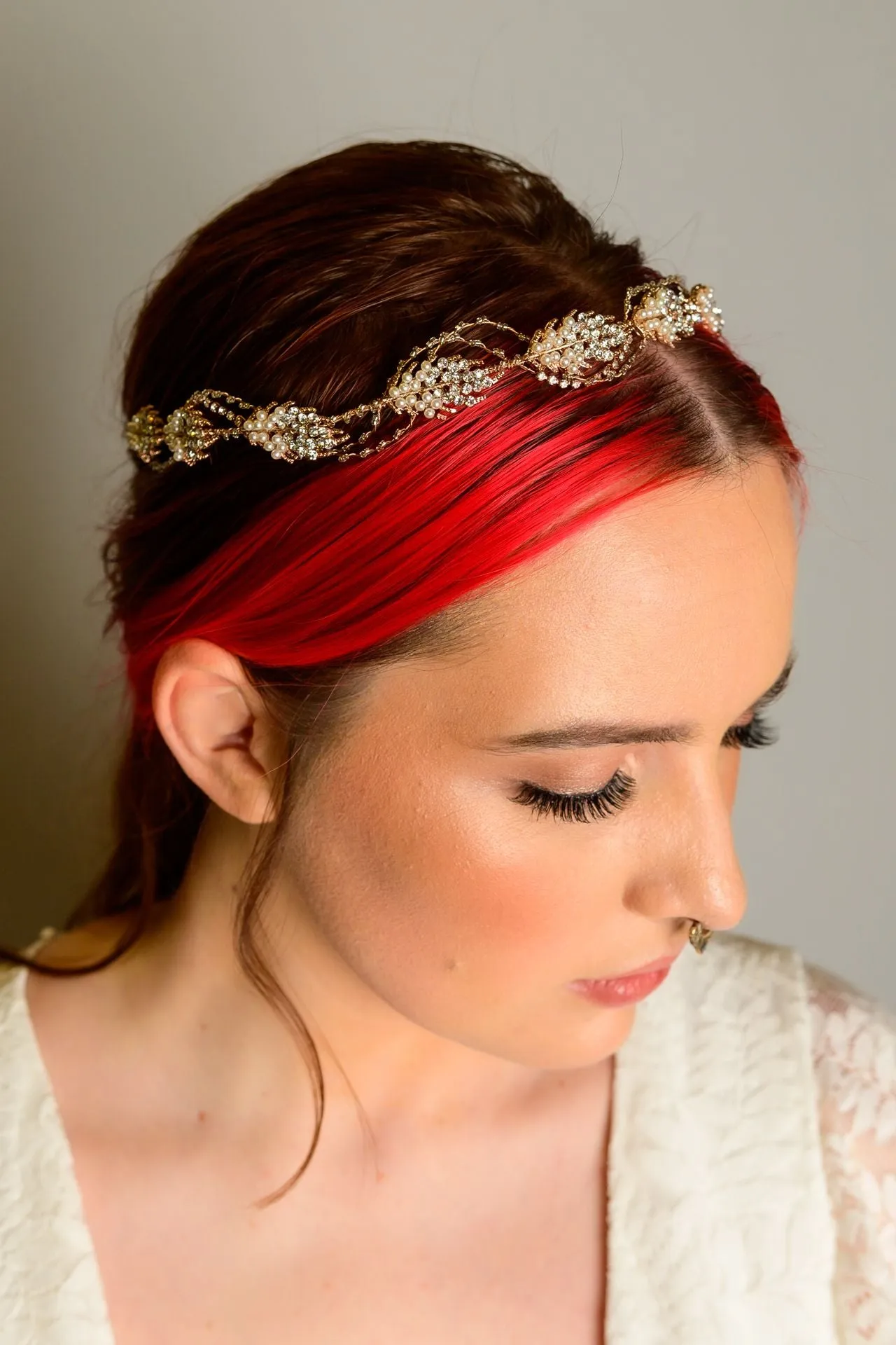 Rose Gold Pearl and Crystal Soft Headband Circlet