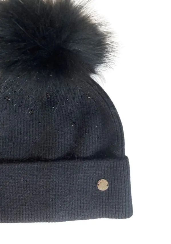 Sparkle Pom Pom Hat Black