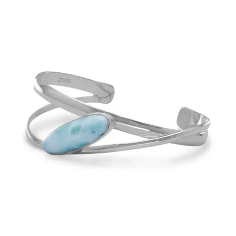 Sterling Silver Large Oblong Larimar Cuff Bracelet